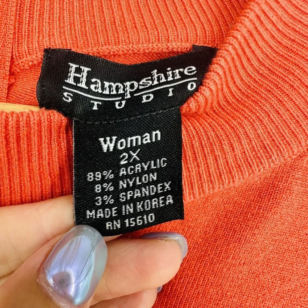 Hampshire Studio Coral Orange Mock Neck Knit Short Sleeve Zip Back Sweater 2X - Picture 7 of 7